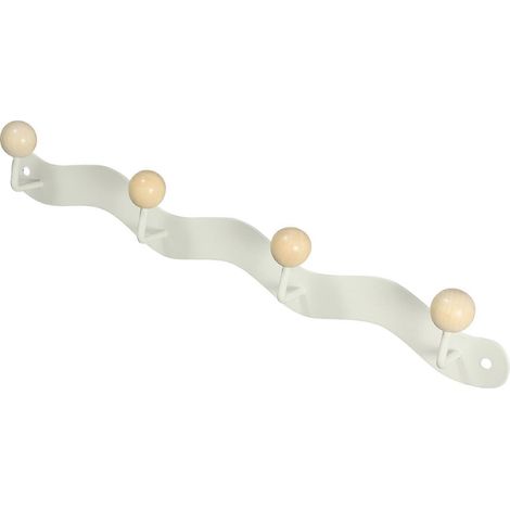 Porte-manteau mural beige, crochets modernes en bois et fer, 4 crochets (1/5)