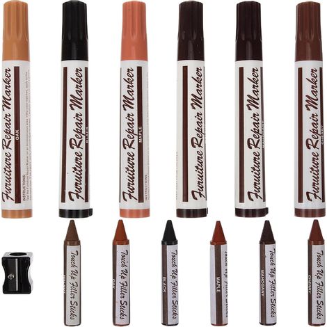 Kit Réparation Bois - 6 Marqueurs Et 6 Batons De Cire - Pour Meubles Parquet Et Portes - 6 Couleurs (1/5)