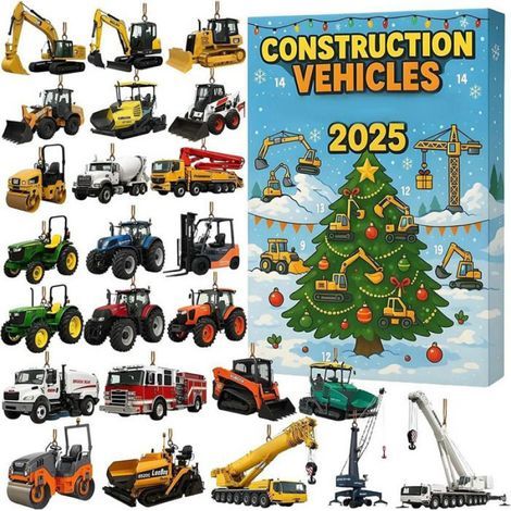 Calendrier De L Avent - Véhicule De Chantier - Décoration Suspendue Pour Arbre De Noël Fenêtre Mur - 24 Jours - Acrylique - Noir Rouge Jaune Bleu - Lot De 1