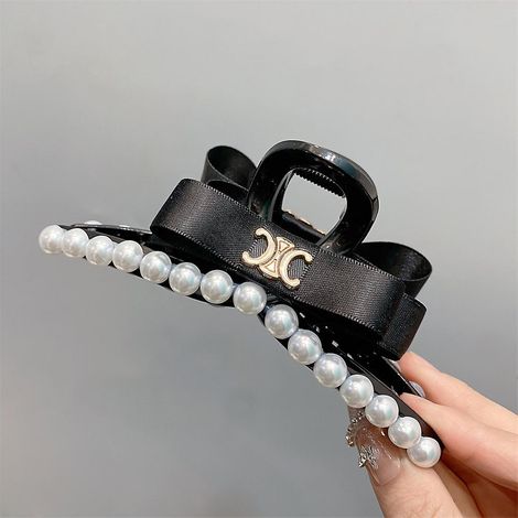 pince Cheveux Avec Noeud Et Ruban Perl - Lettre C, Pince Cheveux Pour Femmes L'arrire De La Tte, Premium, Grande Pince Requin (1/4)
