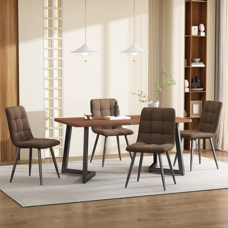 CHICFURN Conjunto de mesa y 4 sillas, 5 piezas, 117x68x75 cm, MDF nogal, terciopelo marrón (1/5)