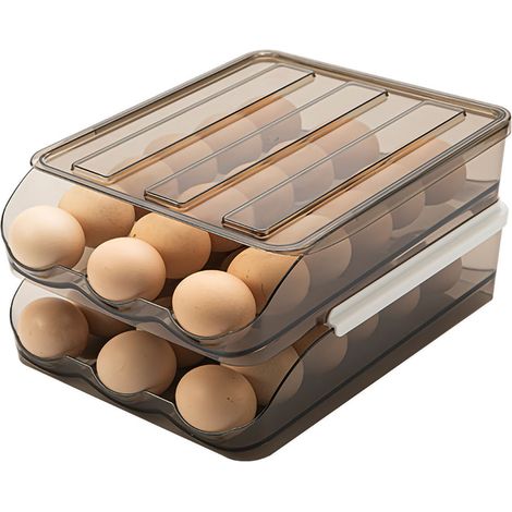 Boîte de Rangement d'Œufs Transparente à 2 Étages pour Réfrigérateur - Roulante et Empilable (1/5)