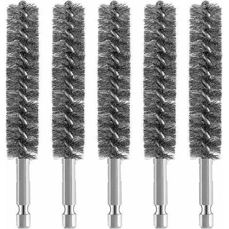 Set mit 5 Edelstahl-Bohrbürsten, Drahtbürste zur Bohrreinigung, Drahtbürste, Edelstahlbürste mit sechseckigem Schaftgriff, für Metall und Stein (1/5)