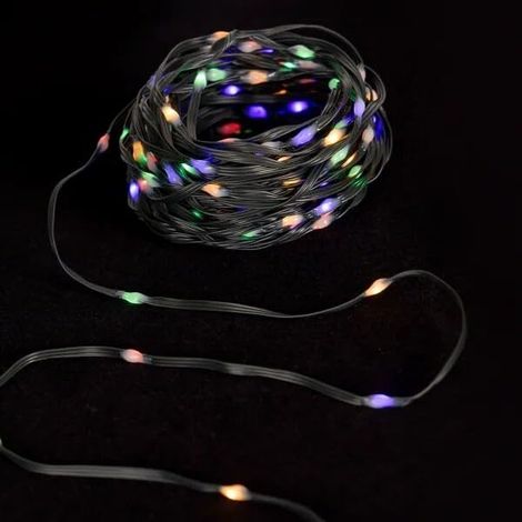 Guirlande lumineuse LED à piles 3AA, 10 m, PVC et cuivre, RVBY, idéale pour décorer les fêtes et créer des ambiances chaleureuses.