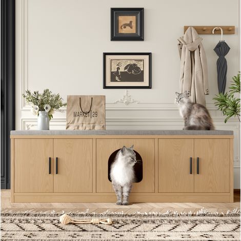 Mobile multifunzionale rovere 140x40x45,5 cm con zona lettiera ventilata e ripiani regolabili (1/5)