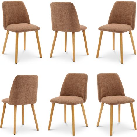 Goeurvant Sedie da Pranzo Minimaliste Moderne con Rivestimento Traspirante e Gambe in Legno Massello - Set di 6 - Arancione - Ciniglia