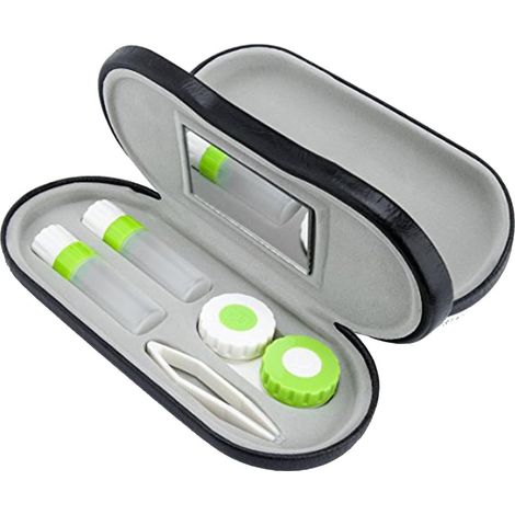 Étui à lentilles et lunettes 2 en 1, double usage, portable, pour la maison et les voyages (noir) (1/5)