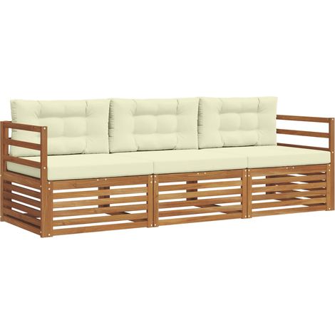 vidaXL Outdoor Sofa Set 3 pcs Natural and Cream