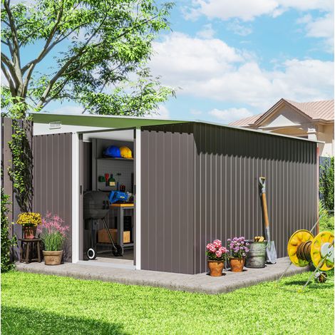 Gartenhaus aus Stahl 280x345x201 cm grau OKMYHOME (1/5)