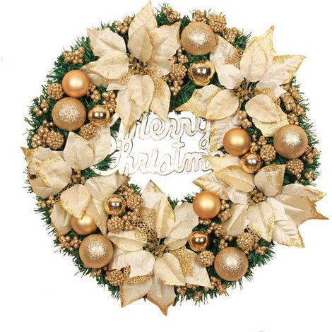 Ghirlanda natalizia da appendere alla porta, decorazione d'ingresso, ghirlanda dorata per hotel o centri commerciali, 30 cm (1/4)