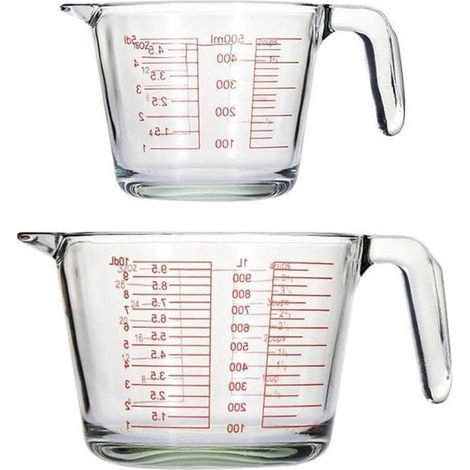 Confezione da 2 misurini, misurini in vetro con scala graduata, misurini in vetro resistenti alle alte temperature, misurini per il latte e il caffè, un aiuto in cucina. (1/5)