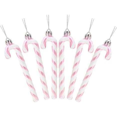 Confezione da 6 pezzi di decorazioni natalizie a forma di bastoncino di zucchero glitterato, da 6-13 cm (rosa chiaro), per l'albero di Natale.