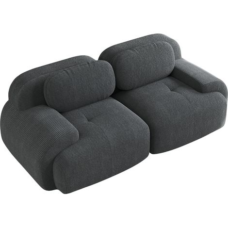 Divano 2 Posti 208x103x75 cm, Modulare con Braccioli Curvi, Base Stabile e Tessuto Elasticizzato, in Velluto a Coste,Grigio (1/5)
