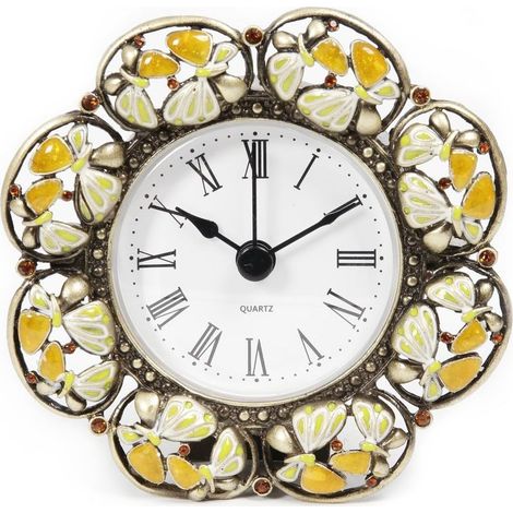 Vintage-Mini-Tischuhr mit Blumenmuster, batteriebetriebene Metalluhr für Nachttisch, Wohnzimmer, Büro (1/5)