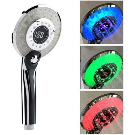 Pommeau de douche à main LED Douchette à main 3 couleurs avec affichage numérique de la température Économie d'eau 3 modes de pulvérisation 1 pièce (1/5)