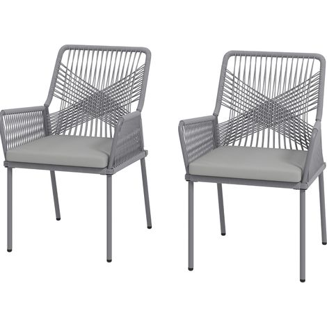 Set di 2 sedie da giardino con braccioli, cuscini sfoderabili, rattan PE, grigio scuro DESVIAE (1/5)