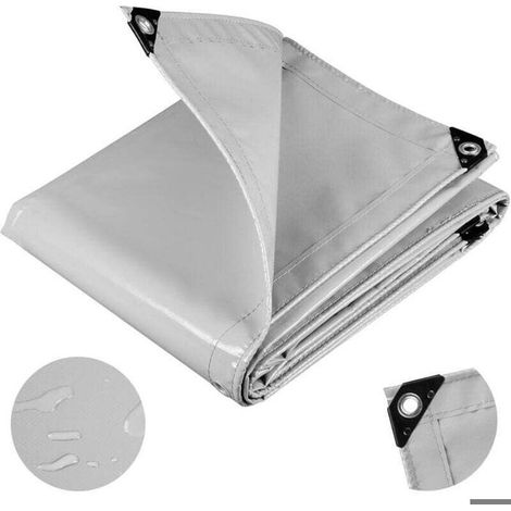 Bâche de protection imperméable - PZCC - PVC 500g/m² - 4x6 m - Gris clair - Oeillets en aluminium (1/4)