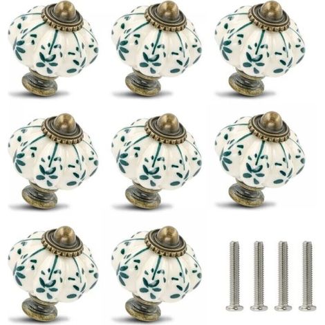 Set of 8 Ceramic Knobs - Pumpkin Shaped Cabinet Knobs, Vintage Dresser Knobs - Vintage Drawer Pulls with Screws for Furniture Drawers and DIY Projects (1/4)