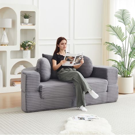 Canapé-lit modulaire 4 en 1 en mousse avec revêtement en velours côtelé gris (1/5)