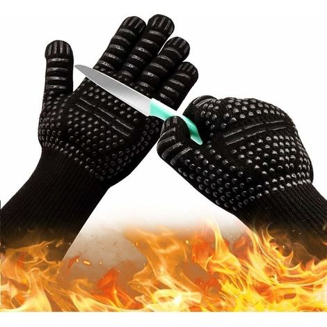 Guanti da forno resistenti al calore fino a 790 °C (1472 °F), guanti da barbecue antitaglio, guanti da barbecue in silicone antiscivolo, guanti da cucina sicuri per uomo (1/4)