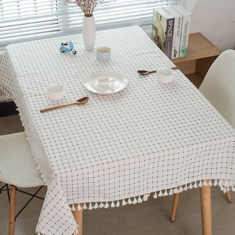 nappe  Carreaux Blanc Et Bleu (bleu Et Blanc 60x60cm) Nappe En Coton Et Lin Nappe  Pompons Nappe Rectangulaire Nappe Anti-poussire (1/4)