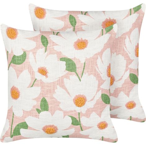 Dekokissen 2er Set JATROPHA Baumwolle 45 x 45 cm Rosa Blumenmuster