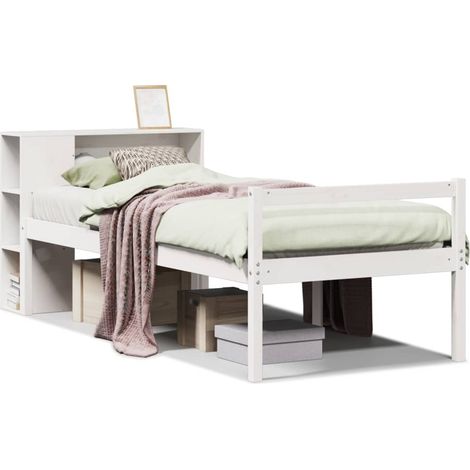 Lit simple，Lit bibliothèque sans matelas blanc 75x190cm bois de pin massif
