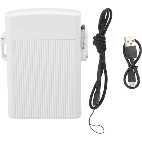 Étui à cigarettes rechargeable USB 16 pièces, briquet sans flamme anti-vent, boîte étanche blanche avec cordon. (1/5)