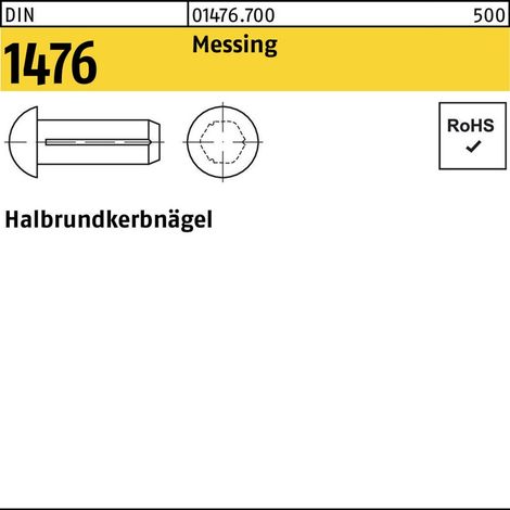 DIN 1476/ISO 8746 Halbrundkerbnägel Messing 2 x 3 Ms K 200 Stk (1/2)