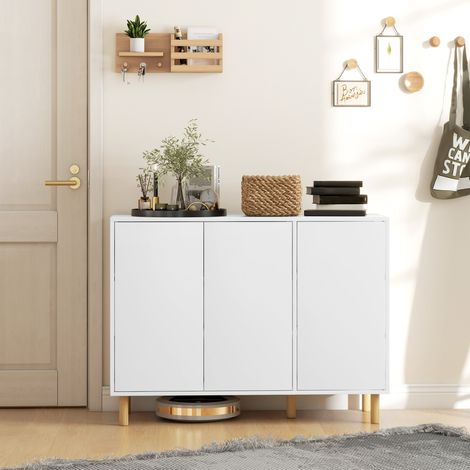 Buffet moderne en bois, avec 2 placards et 3 étagères, 107 x 40 x 80 cm, blanc (1/5)