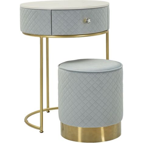 Coiffeuse d'Appoint Design "Vellit" 70cm Bleu Clair & Or