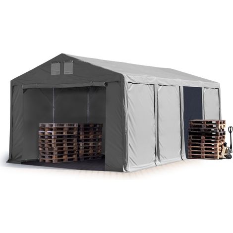 Tente de Stockage 6x8 m entrepôt Hall de Stockage bâche PVC 850 N gris 100% imperméable abri Porte zippée