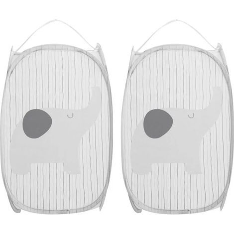 2 Paniers à Linge Pliables, Sacs Pop Up avec Poignée, 30x30x48 cm, pour Organiser Chambre Enfants, Jouets, Vêtements. - Gris - Gris (1/5)