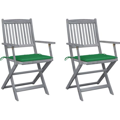 vidaXL Sillas plegables (2 unidades) con cojines, de madera maciza de acacia. (1/5)