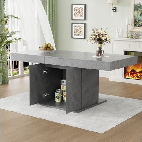 CHICFURN Mesa de comedor extensible 140/180 x 80 x 76 cm gris efecto hormigón con almacenaje (1/5)