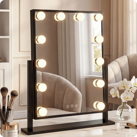 Specchio per il trucco nero Hollywood 47x36cm Specchio colorato con luce LED X10 (1/5)