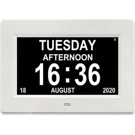 Horloge 7 pouces LCD calendrier numérique date et heure horloge pour les parents (blanc)
