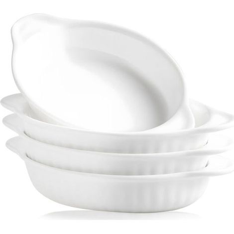 (Blanc)Lot De 4 Petits Plats À Four En Céramique, 350Ml Plats De Cuisson Ovales Avec Poignées, Plats À Gratin Idéal Pour 1 Personnes (1/5)