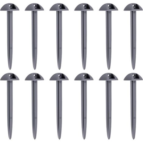 60 picchetti grigi a forma di fungo, lunghi 9,5 cm, per fissare cinghie e teloni al terreno, ideali per escursionismo, giardinaggio, come supporti per piante e per gazebo.