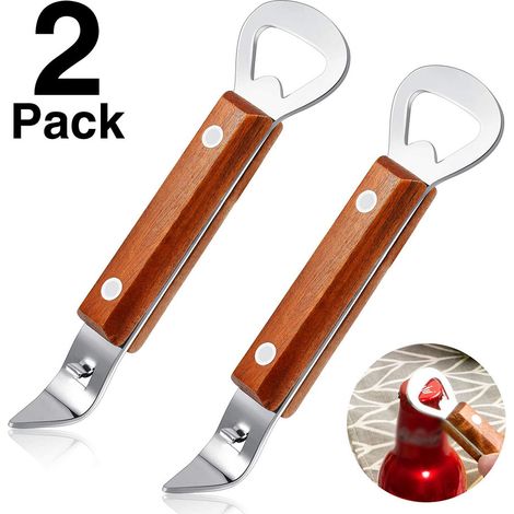 2 PCS Ouvre-Boîte et Débouche-Bouteille en Acier Inoxydable avec Manche en Bois (1/5)