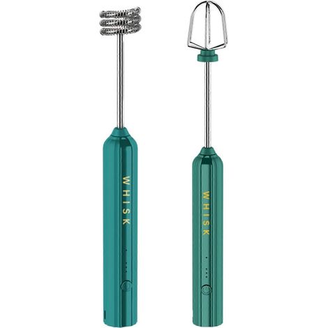 Fouet électrique rechargeable USB, batteur à œufs, mixeur portatif vert-- (1/5)