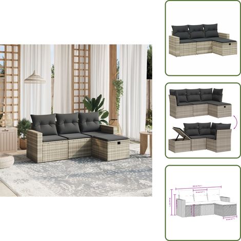 4-tlg. Garten-Sofagarnitur mit Kissen Hellgrau Poly Rattan - Gartengestell - Gartenmöbelset - Lounge Set - Rattan Gartenmöbel - Gartenlounge (1/5)