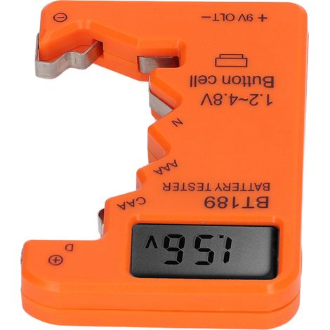 Ce testeur/chargeur de batterie est utilisé pour tester les piles C/AA/AAA/D/N/9V/6F22 et les piles boutons 1,5V/3V (orange). (1/5)