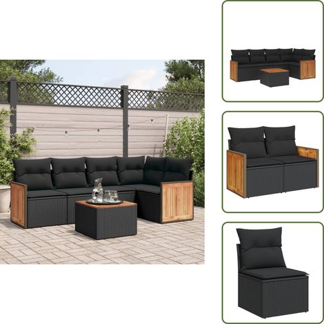 6-tlg. Garten-Sofagarnitur mit Kissen Schwarz Poly Rattan - Gartenmöbel Set - Rattan Möbel - Outdoor Lounge - Esstisch - Sofas (1/5)