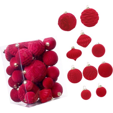 Boules de Noël floquées en vrac, 35 décorations-Vin rouge.