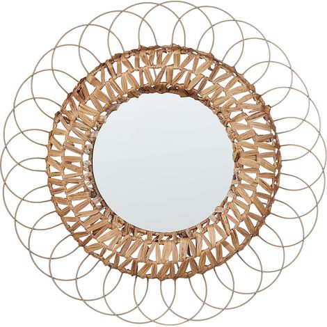 Espejo de pared de jacinto de agua natural beige 67 cm boho recibidor Pamol