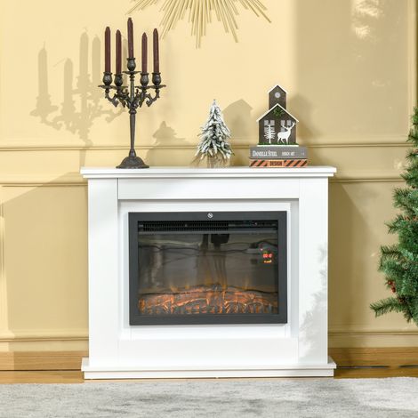Caminetto elettrico di grandi dimensioni da 2000 W con effetto fiamma a LED, timer, temperatura e luminosità regolabili, telecomando incluso, colore bianco. (1/5)