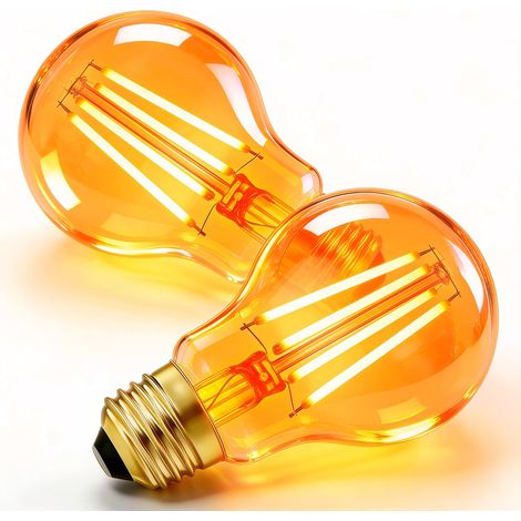 LED Vintage Filament Ampoule Edison E27 6W(Equivalent 60W Incandescence), Verre Ambré Blanc Chaud 1800K, A60 Globe Rétro, Non Dimmable, Décorative pour Chambre à Coucher Maison Bars Café, Lot de 2 (1/5)