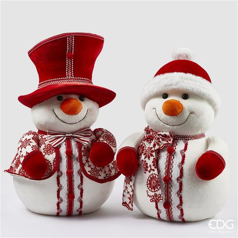 EDG Enzo De Gasperi Decoro Natale Uomo Neve H 48 Cm Ass. White Red 1 Pz