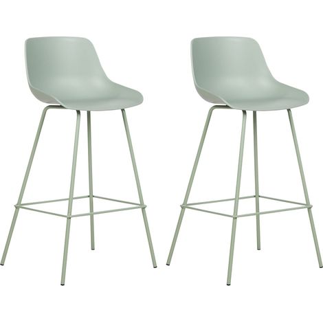 Set di 2 sedie da bar Sgabelli da bar altezza banco Seduta in plastica Gambe in metallo Verde Chiaro Emmet